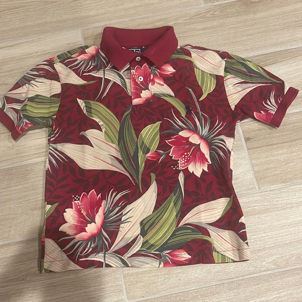 Ralph Lauren women’s polo shirt Size Small custom fit floral motif